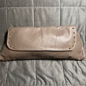 Elegant Taupe Clutch with Gold Studs